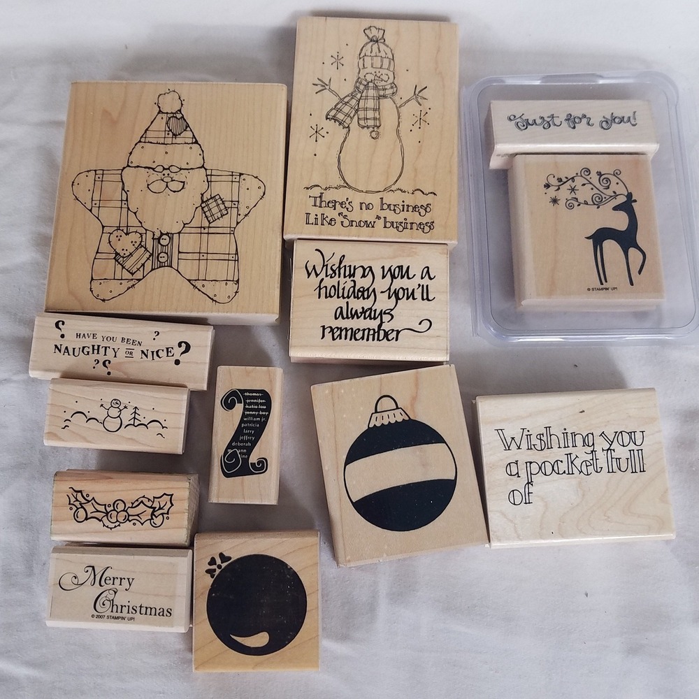 Stampin Up‎ Rubber Stamp Lot 13pc Christmas Winter Wood Red Excellent snowman